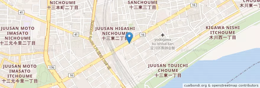 Mapa de ubicacion de 淀川十三東郵便局 en Japan, 大阪府, Osaka, 淀川区.