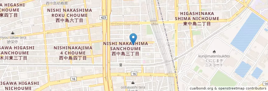 Mapa de ubicacion de 淀川西中島郵便局 en Japan, Präfektur Osaka, 大阪市, 淀川区.