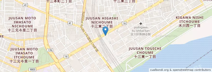 Mapa de ubicacion de 淀川警察署十三東交番 en 日本, 大阪府, 大阪市, 淀川区.