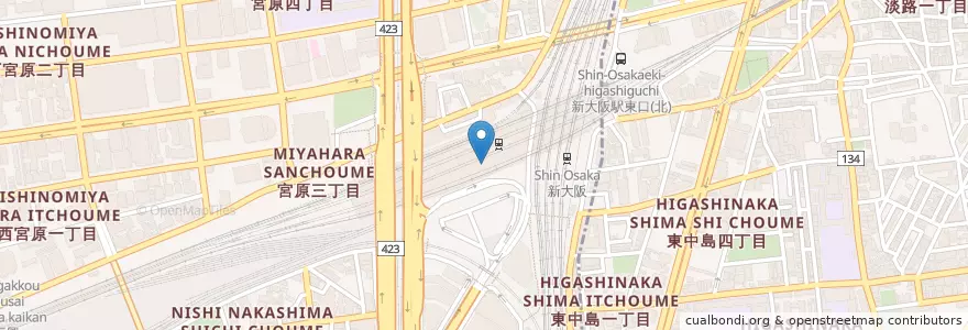 Mapa de ubicacion de 淀川警察署新大阪駅交番 en Japonya, 大阪府, 大阪市, 淀川区.