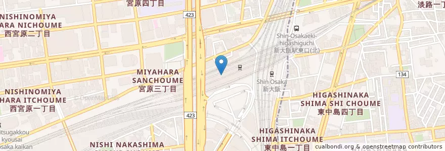 Mapa de ubicacion de 淀川郵便局新大阪駅内分室 en Япония, Осака, 大阪市, 淀川区.