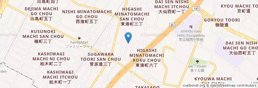 Mapa de ubicacion de 湊保育園 en 日本, 大阪府, 堺市, 堺区.