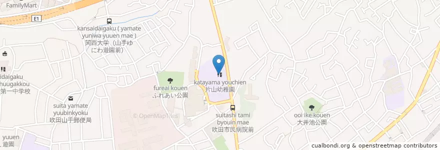 Mapa de ubicacion de 片山幼稚園 en Giappone, Prefettura Di Osaka, 吹田市.