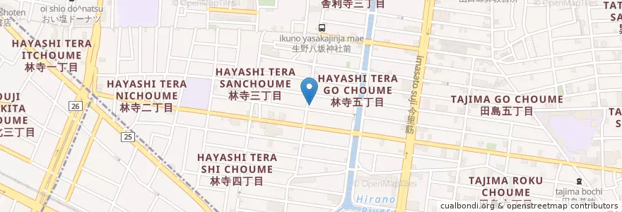 Mapa de ubicacion de 生野林寺五郵便局 en Japan, Osaka Prefecture, Osaka, Ikuno Ward.