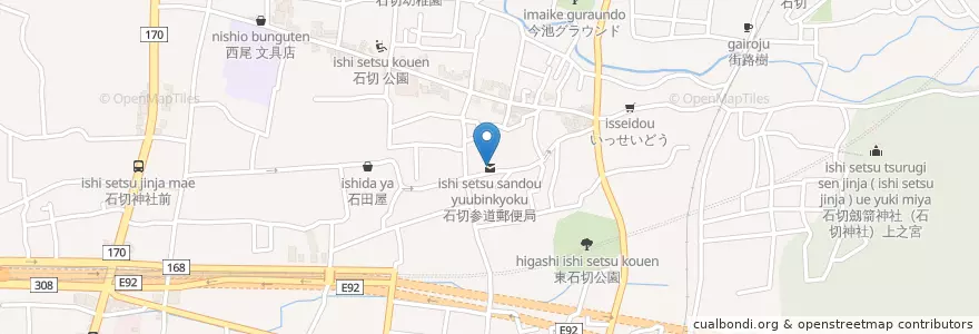 Mapa de ubicacion de 石切参道郵便局 en 日本, 大阪府, 東大阪市.