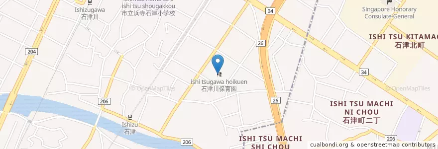 Mapa de ubicacion de 石津川保育園 en 日本, 大阪府, 堺市, 堺区.