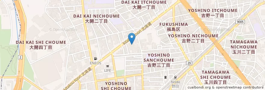 Mapa de ubicacion de 福島警察署 en Япония, Осака, 大阪市, 福島区.