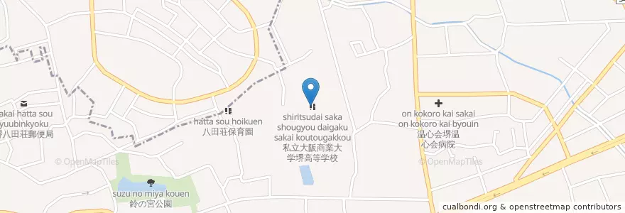 Mapa de ubicacion de 私立大阪商業大学堺高等学校 en Japonya, 大阪府, 堺市, 中区.