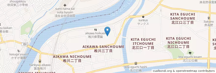 Mapa de ubicacion de 大阪成蹊女子高等学校 en Jepun, 大阪府, 吹田市, 大阪市, 東淀川区.