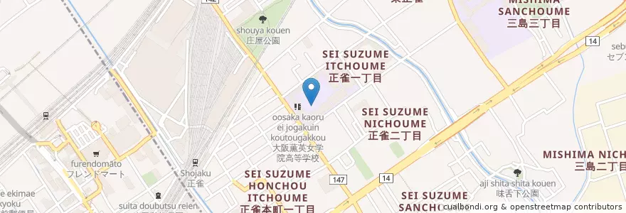 Mapa de ubicacion de 大阪薫英女学院中学校 en 日本, 大阪府, 摂津市.