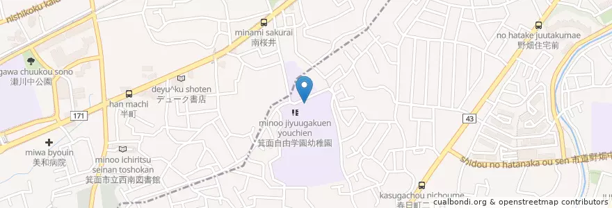 Mapa de ubicacion de 小学校 en Japón, Prefectura De Osaka, 豊中市, 箕面市.