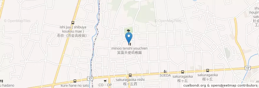 Mapa de ubicacion de 箕面天使幼稚園 en 日本, 大阪府, 箕面市.