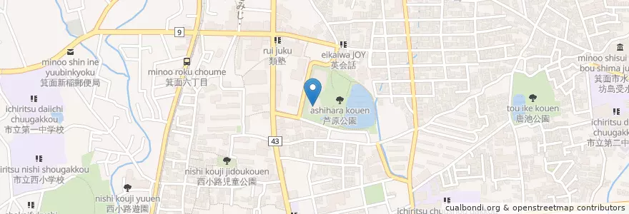 Mapa de ubicacion de 箕面市立中央図書館 en Japón, Prefectura De Osaka, 箕面市.