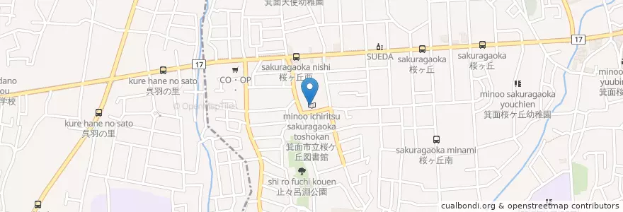 Mapa de ubicacion de 箕面市立桜ケ丘図書館 en 日本, 大阪府, 箕面市.