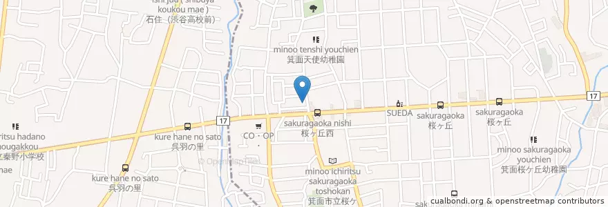 Mapa de ubicacion de 箕面桜ケ丘郵便局 en 日本, 大阪府, 箕面市.