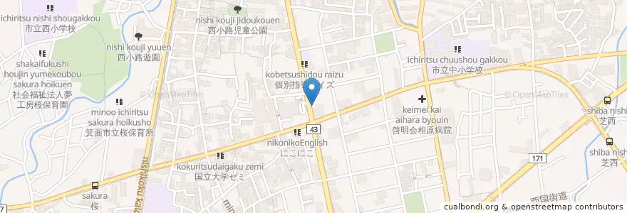 Mapa de ubicacion de 箕面西小路郵便局 en Japon, Préfecture D'Osaka, 箕面市.