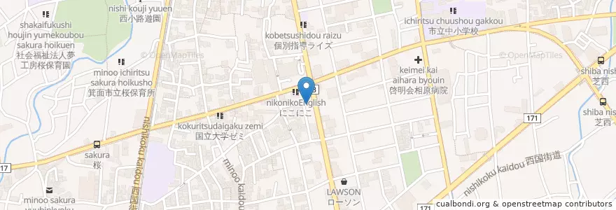Mapa de ubicacion de 箕面警察署牧落交番 en 日本, 大阪府, 箕面市.