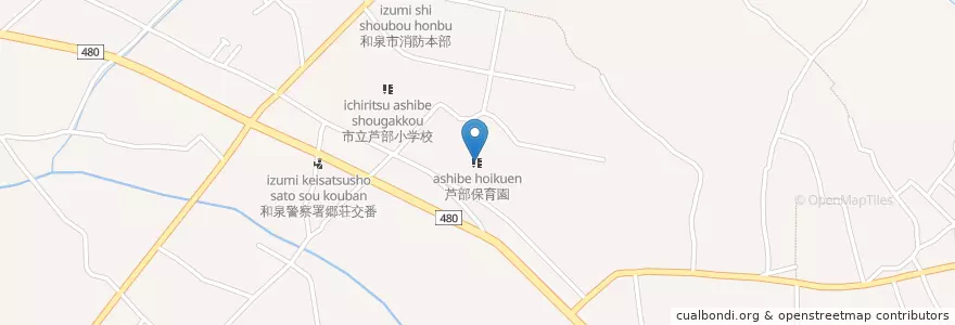Mapa de ubicacion de 芦部保育園 en Japan, Osaka Prefecture, Izumi.