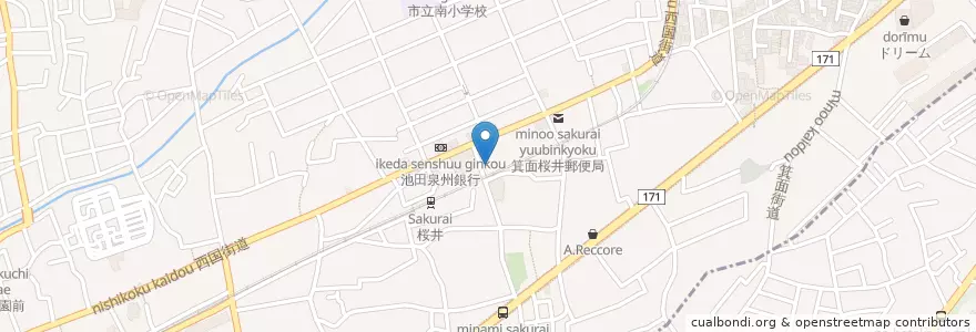 Mapa de ubicacion de 若葉幼稚園 en Japón, Prefectura De Osaka, 箕面市.