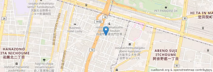 Mapa de ubicacion de 西成山王郵便局 en Japon, Préfecture D'Osaka, 大阪市, 西成区.