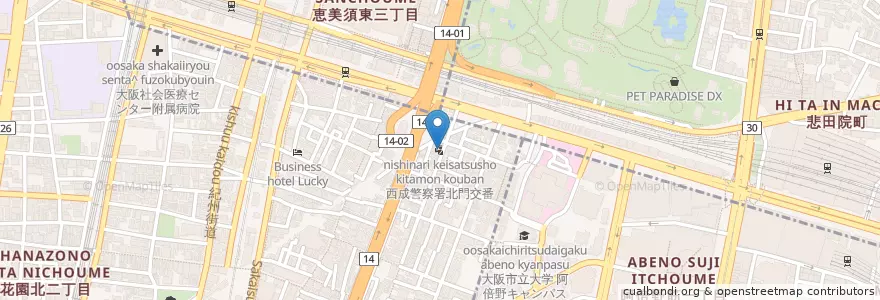 Mapa de ubicacion de 西成警察署北門交番 en Japón, Prefectura De Osaka, Osaka, 西成区.