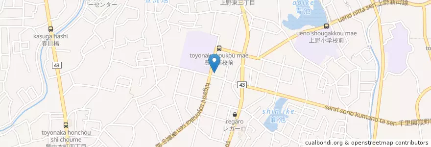Mapa de ubicacion de 豊中上野西郵便局 en 日本, 大阪府, 豊中市.