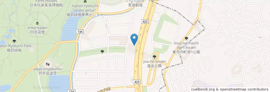 Mapa de ubicacion de 豊中寺内郵便局 en ژاپن, 大阪府.