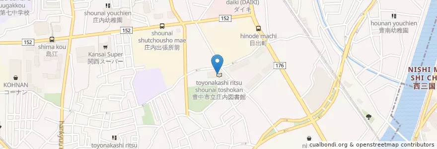 Mapa de ubicacion de 豊中市立庄内図書館 en 日本, 大阪府, 豊中市.