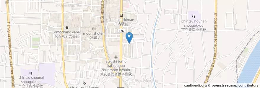 Mapa de ubicacion de 豊中庄内郵便局 en Jepun, 大阪府, 豊中市.