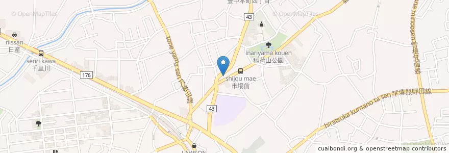 Mapa de ubicacion de 豊中本町郵便局 en Jepun, 大阪府, 豊中市.