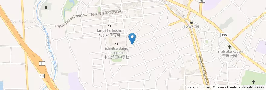 Mapa de ubicacion de 豊中立花郵便局 en ژاپن, 大阪府, 豊中市.