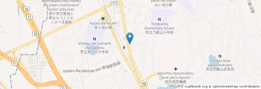 Mapa de ubicacion de 豊中螢池郵便局 en اليابان, أوساكا, 豊中市.