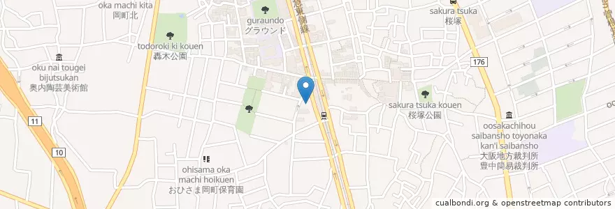 Mapa de ubicacion de 豊中警察署岡町駅前交番 en 日本, 大阪府, 豊中市.