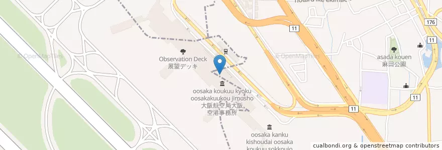 Mapa de ubicacion de 豊中郵便局伊丹空港内分室 en ژاپن, 兵庫県.