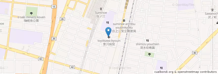 Mapa de ubicacion de 豊川病院 en Japan, 大阪府, Osaka, 住之江区.