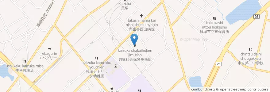 Mapa de ubicacion de 貝塚社会保険事務所 en 日本, 大阪府, 貝塚市.