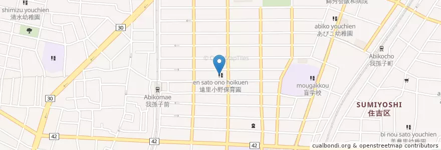 Mapa de ubicacion de 遠里小野保育園 en Japonya, 大阪府, 大阪市, 住吉区.