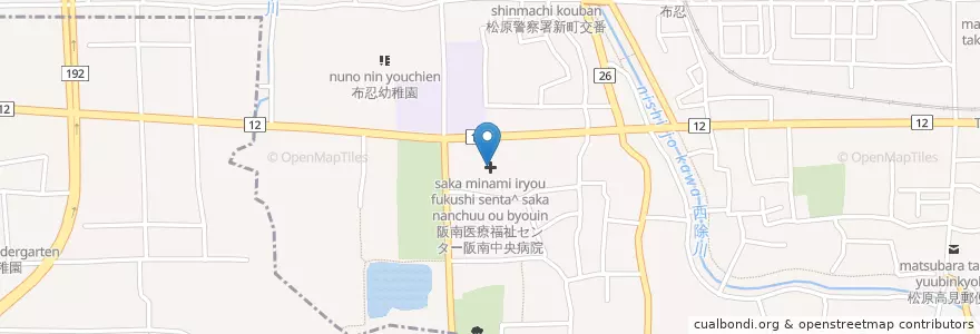 Mapa de ubicacion de 阪南医療福祉センター阪南中央病院 en Japan, Osaka Prefecture, Matsubara.