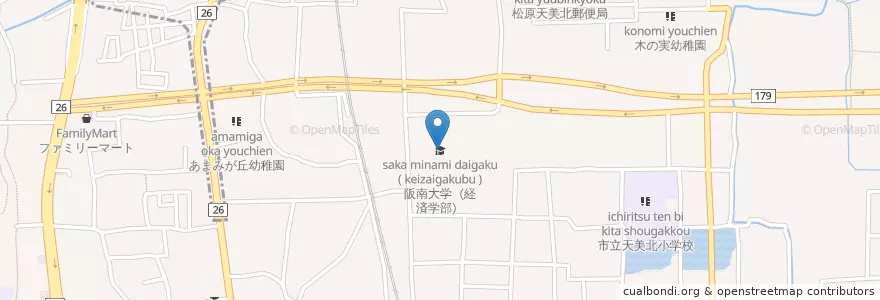 Mapa de ubicacion de 阪南大学（流通学部） en Japan, Präfektur Osaka, 松原市, 大阪市.