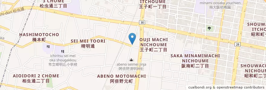 Mapa de ubicacion de 阿倍野保名郵便局 en Japonya, 大阪府, 大阪市, 阿倍野区.