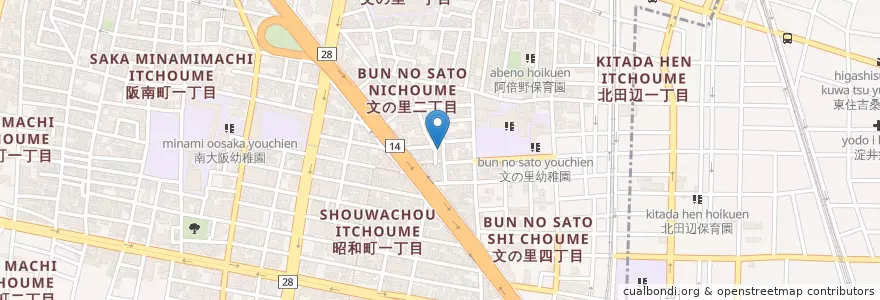 Mapa de ubicacion de 阿倍野文ノ里郵便局 en Japan, 大阪府, Osaka, 阿倍野区.