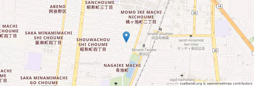 Mapa de ubicacion de 阿倍野長池郵便局 en Jepun, 大阪府, 大阪市, 阿倍野区.
