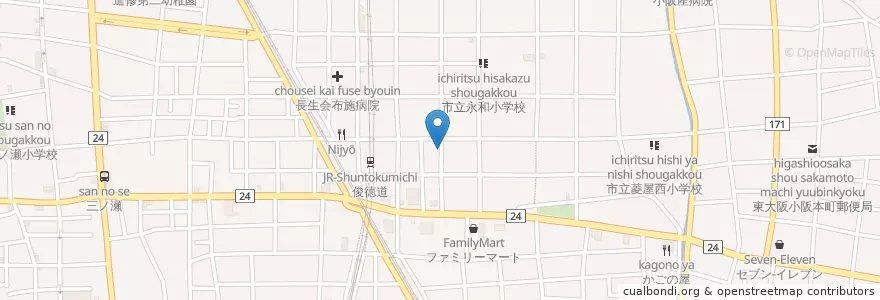 Mapa de ubicacion de 青葉学園 en 日本, 大阪府, 東大阪市.