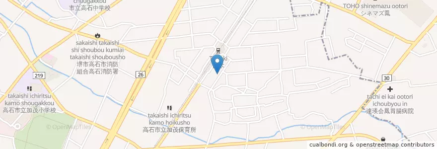 Mapa de ubicacion de 高石富木郵便局 en Japon, Préfecture D'Osaka, 高石市, 西区.