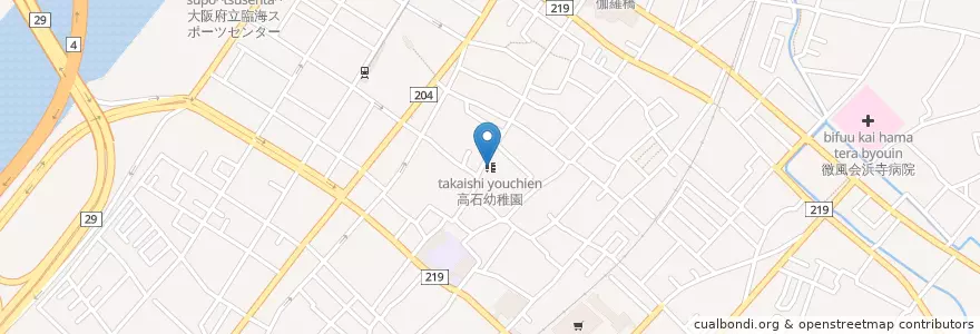 Mapa de ubicacion de 高石幼稚園 en 日本, 大阪府, 高石市.