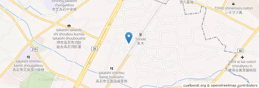 Mapa de ubicacion de 高石警察署富木駅前交番 en Japon, Préfecture D'Osaka, 高石市, 西区.