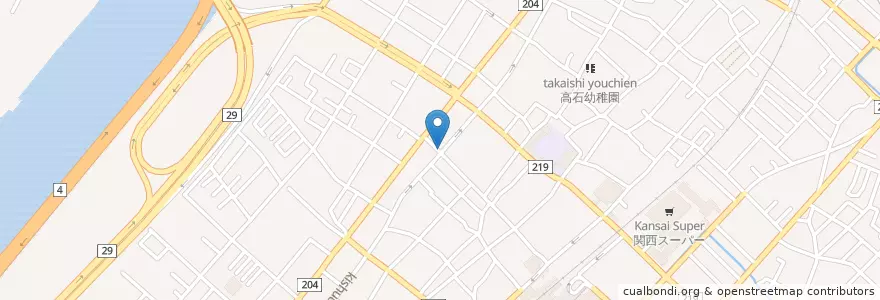 Mapa de ubicacion de 高石郵便局 en Japan, Präfektur Osaka, 高石市.