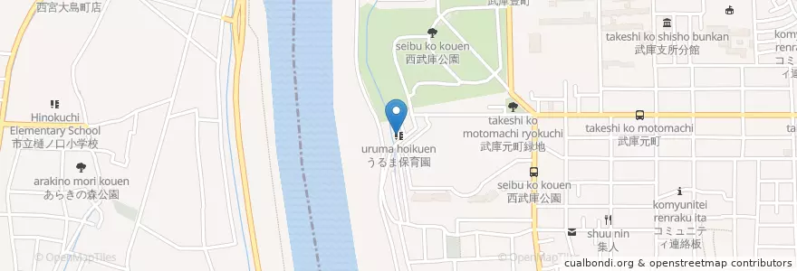 Mapa de ubicacion de うるま保育園 en Japón, Prefectura De Hyōgo, 西宮市.