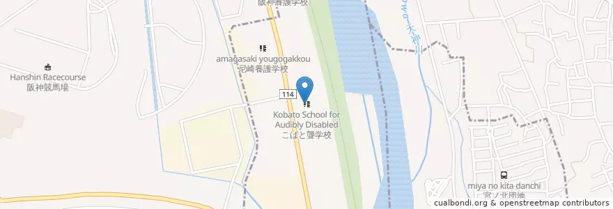 Mapa de ubicacion de こばと聴覚特別支援学校 en Giappone, Prefettura Di Hyōgo, 宝塚市, 西宮市.