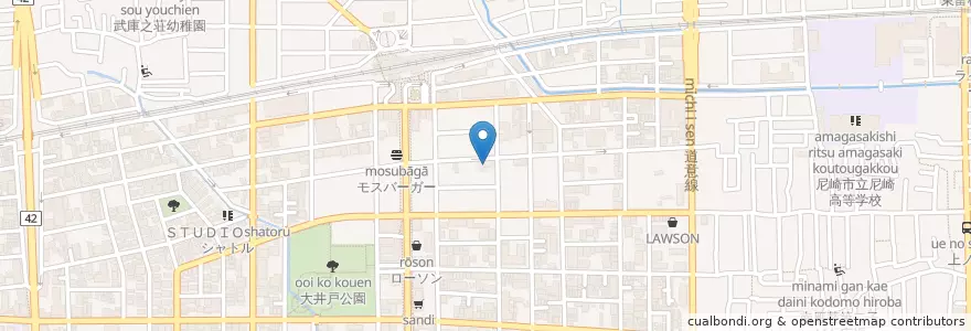 Mapa de ubicacion de たけぞの幼稚園 en Japonya, 兵庫県, 尼崎市.